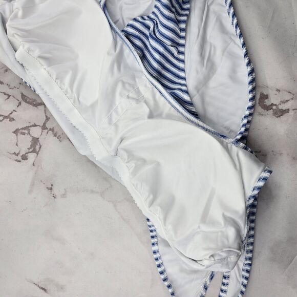 J Crew Swim 22 3X Blue One Piece Square Neck Textured Bikini Striped - Picture 8 of 9